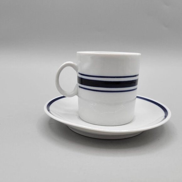 Karolina Demitasse Cup and Saucer Set Poland Blue White Stripes Favolina - Picture 3 of 8